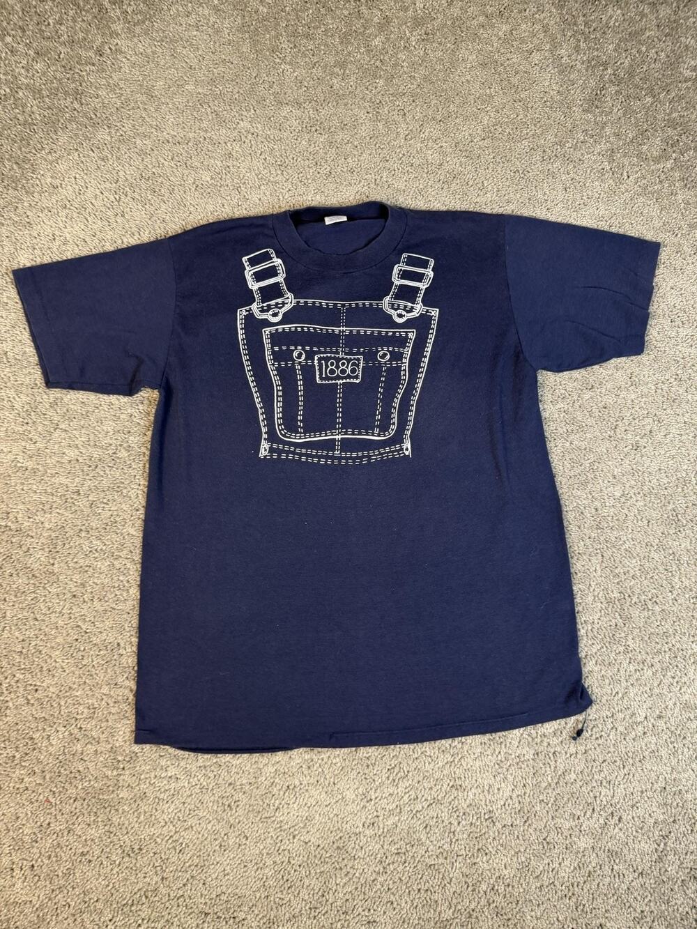 Vintage Blue Overalls Tavern Shirt Mens XL Blue Wisconsin Russell Label 90s